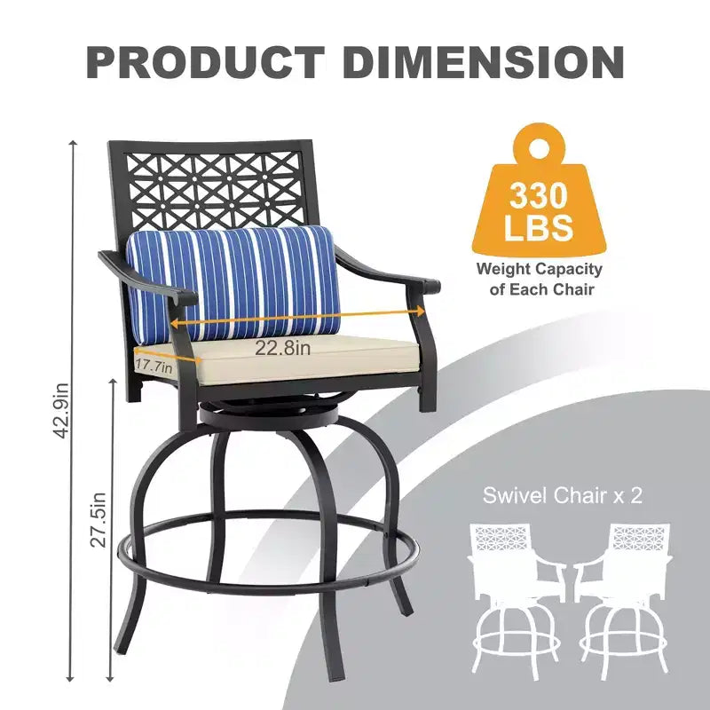 Outdoor Swivel Bar Stools Counter Height with Red Cushion, 2PCS Patio Bar Stools with Armrest & Back, Tall Outdoor Swivel BarStools for Backyard