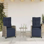 vidaXL Reclining Patio Chairs with Footrest - Set of 2, Adjustable Poly Rattan Loungers, Weather-Resistant & UV-Protected, Easy Clean, Navy Cushions