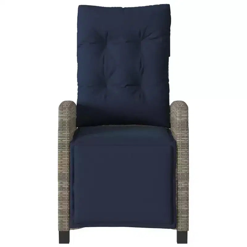 vidaXL Reclining Patio Chairs with Footrest - Set of 2, Adjustable Poly Rattan Loungers, Weather-Resistant & UV-Protected, Easy Clean, Navy Cushions