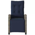 vidaXL Reclining Patio Chairs with Footrest - Set of 2, Adjustable Poly Rattan Loungers, Weather-Resistant & UV-Protected, Easy Clean, Navy Cushions