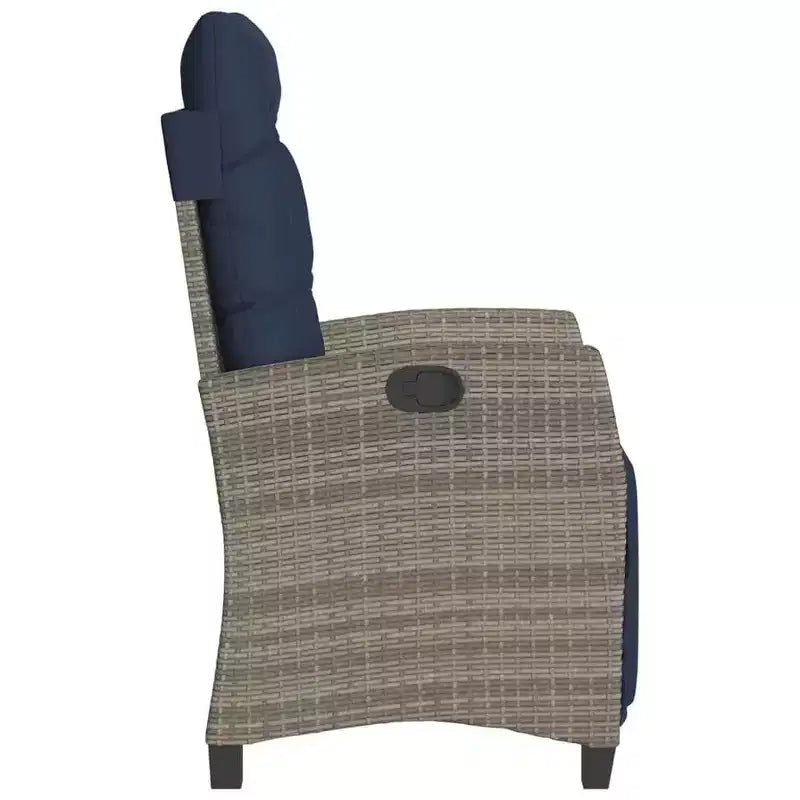 vidaXL Reclining Patio Chairs with Footrest - Set of 2, Adjustable Poly Rattan Loungers, Weather-Resistant & UV-Protected, Easy Clean, Navy Cushions