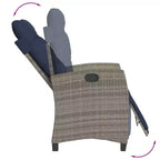 vidaXL Reclining Patio Chairs with Footrest - Set of 2, Adjustable Poly Rattan Loungers, Weather-Resistant & UV-Protected, Easy Clean, Navy Cushions