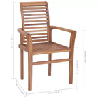 vidaXL Patio Dining Chairs 2 Pcs with Gray Cushions - Solid Wood Teak - Ergonomic Design for Garden, Patio, Dining Room - 24.4x22.2x37
