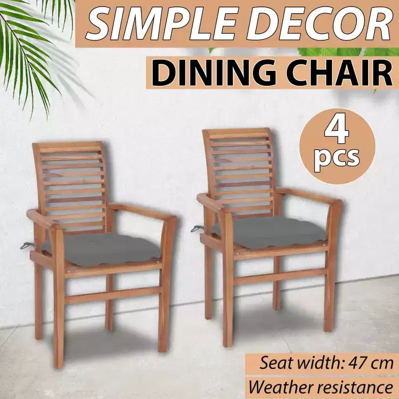 vidaXL Patio Dining Chairs 2 Pcs with Gray Cushions - Solid Wood Teak - Ergonomic Design for Garden, Patio, Dining Room - 24.4x22.2x37
