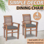 vidaXL Patio Dining Chairs 2 Pcs with Gray Cushions - Solid Wood Teak - Ergonomic Design for Garden, Patio, Dining Room - 24.4x22.2x37