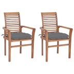 vidaXL Patio Dining Chairs 2 Pcs with Gray Cushions - Solid Wood Teak - Ergonomic Design for Garden, Patio, Dining Room - 24.4x22.2x37