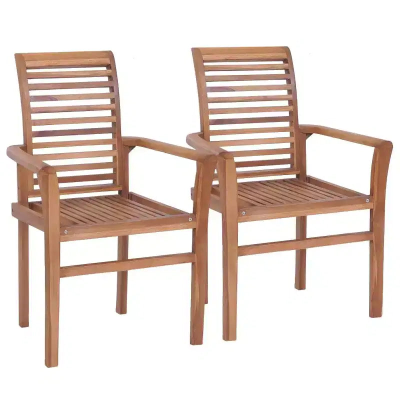 vidaXL Patio Dining Chairs 2 Pcs with Gray Cushions - Solid Wood Teak - Ergonomic Design for Garden, Patio, Dining Room - 24.4x22.2x37