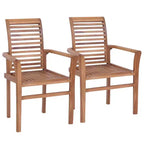 vidaXL Patio Dining Chairs 2 Pcs with Gray Cushions - Solid Wood Teak - Ergonomic Design for Garden, Patio, Dining Room - 24.4x22.2x37