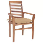 vidaXL Dining Chairs 4 pcs Set, Stackable Patio Garden Chairs with Beige Cushions, Indoor and Outdoor Furniture, Teak, Fine Sanded Waterbase Finish
