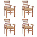 vidaXL Dining Chairs 4 pcs Set, Stackable Patio Garden Chairs with Beige Cushions, Indoor and Outdoor Furniture, Teak, Fine Sanded Waterbase Finish