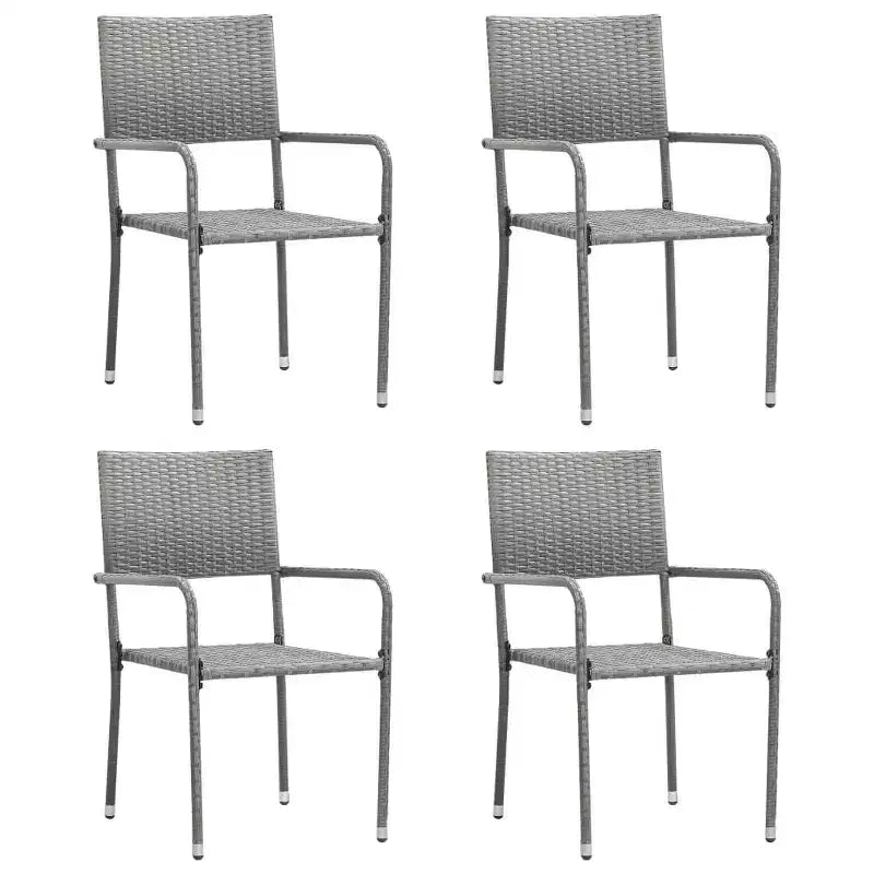 vidaXL Garden Dining Chair Set of 4 Grey PE rattan, steel Standard - Gray 4