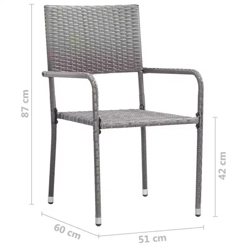 vidaXL Garden Dining Chair Set of 4 Grey PE rattan, steel Standard - Gray 4