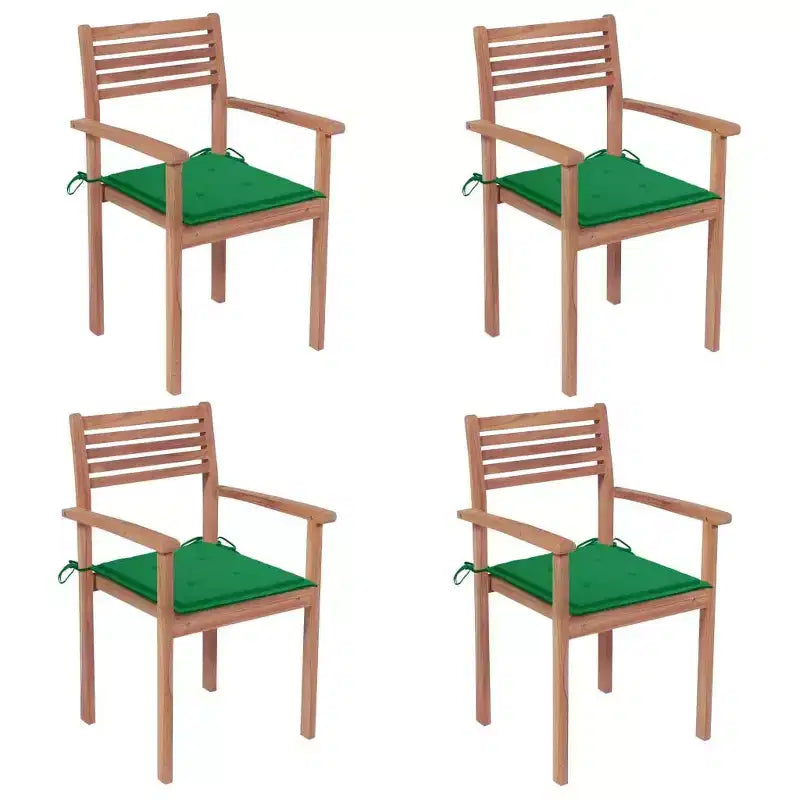 vidaXL Set of 4 Solid Teak Wood Patio Chairs with Green Cushions - Versatile Outdoor Furniture - Finely Sanded and Weather-Resistant