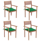 vidaXL Set of 4 Solid Teak Wood Patio Chairs with Green Cushions - Versatile Outdoor Furniture - Finely Sanded and Weather-Resistant