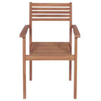 vidaXL Stackable Patio Chairs in Solid Teak Wood with Red Cushions, Outdoor Furniture Set for Gardens and Patios, Pack of 4