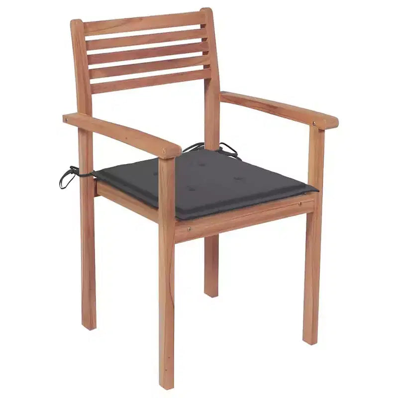 vidaXL Solid Teak Wood Patio Chairs Set with Anthracite Cushions - Weather Resistant Outdoor Seating for Backyard, Garden, Deck, Porch