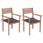 vidaXL Solid Teak Wood Patio Chairs Set with Anthracite Cushions - Weather Resistant Outdoor Seating for Backyard, Garden, Deck, Porch