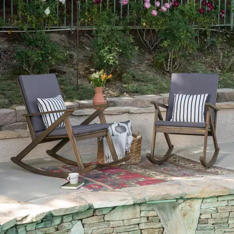 GDFStudio Sally Acacia Wood Rocking Chairs with Water Resistant Cushions(Set of 2)