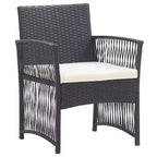 vidaXL Patio Chairs 2 Pcs Outdoor Patio Dining Chair with Cushions Poly Rattan - Black