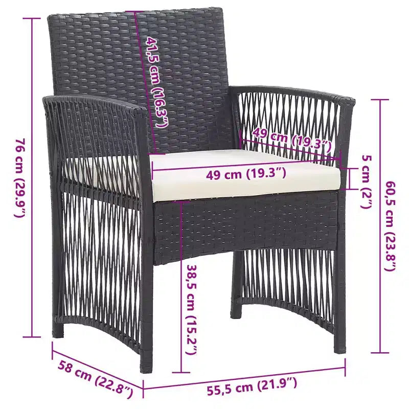 vidaXL Patio Chairs 2 Pcs Outdoor Patio Dining Chair with Cushions Poly Rattan - Black