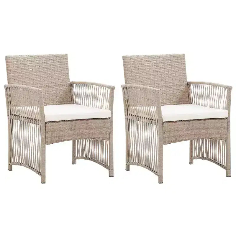 vidaXL Patio Chairs 2 Pcs Outdoor Patio Dining Chair with Cushions Poly Rattan - Beige
