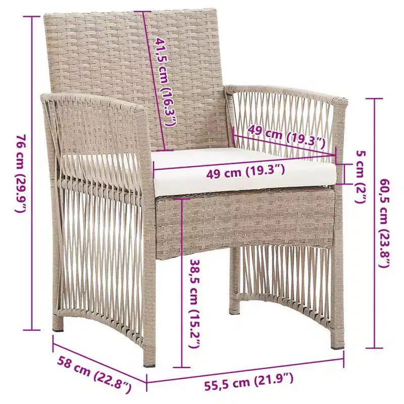 vidaXL Patio Chairs 2 Pcs Outdoor Patio Dining Chair with Cushions Poly Rattan - Beige