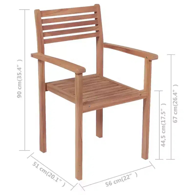 vidaXL Stackable Patio Chairs with Comfort Cushions - 8 pcs Durable Solid Teak Wood Garden Furniture with Fine Sanded Finish