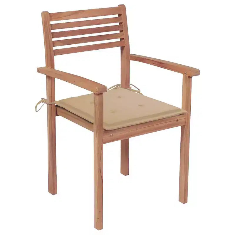 vidaXL 8 pcs Solid Teak Wood Stackable Chairs with Cushions - Classic Outdoor Furniture for Patio and Garden
