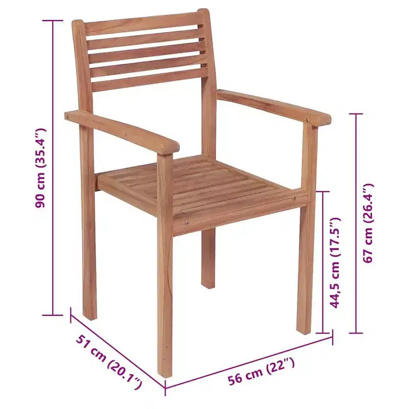 vidaXL 8 pcs Solid Teak Wood Stackable Chairs with Cushions - Classic Outdoor Furniture for Patio and Garden