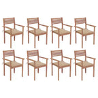 vidaXL 8 pcs Solid Teak Wood Stackable Chairs with Cushions - Classic Outdoor Furniture for Patio and Garden