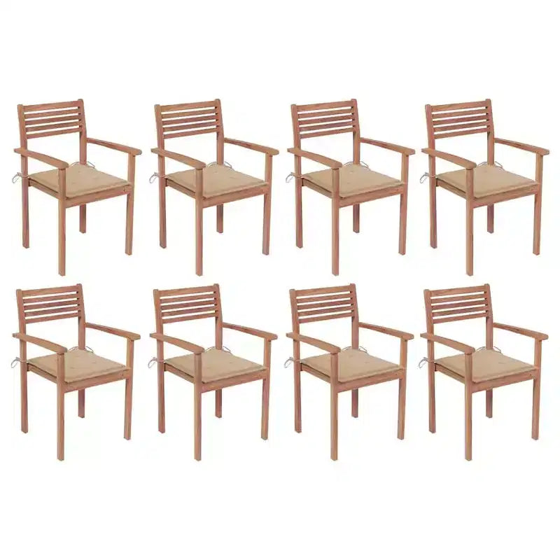 vidaXL 8 pcs Solid Teak Wood Stackable Chairs with Cushions - Classic Outdoor Furniture for Patio and Garden