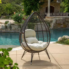 GDFStudio Jeffrey Teardrop Wicker and Iron Lounge Chair with Water-Resistant Cushion