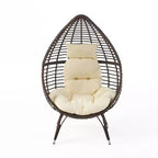 GDFStudio Jeffrey Teardrop Wicker and Iron Lounge Chair with Water-Resistant Cushion