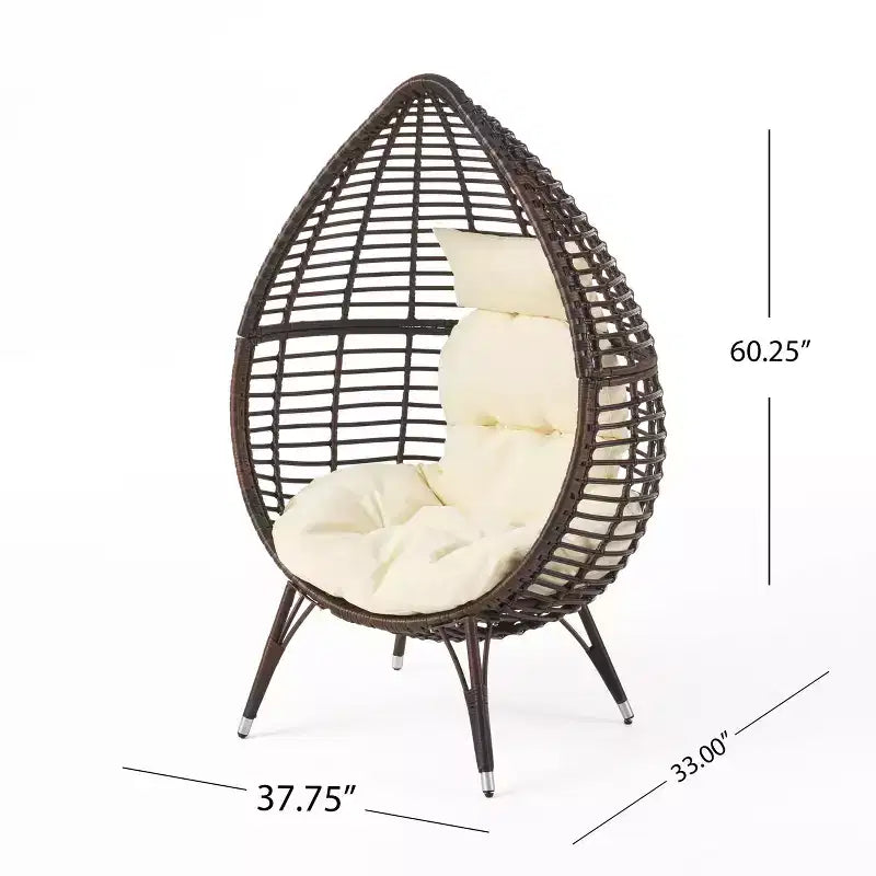 GDFStudio Jeffrey Teardrop Wicker and Iron Lounge Chair with Water-Resistant Cushion