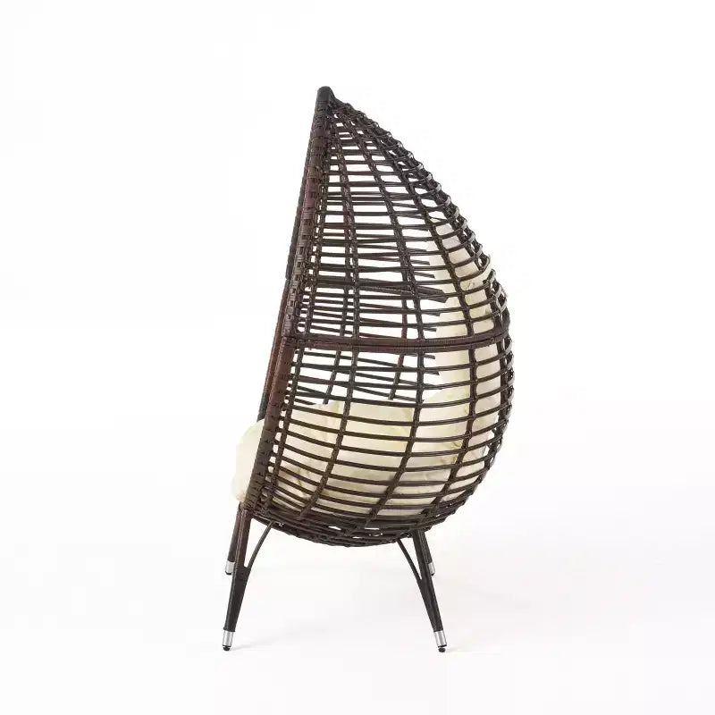 GDFStudio Jeffrey Teardrop Wicker and Iron Lounge Chair with Water-Resistant Cushion
