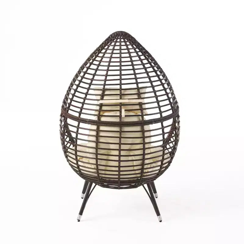 GDFStudio Jeffrey Teardrop Wicker and Iron Lounge Chair with Water-Resistant Cushion
