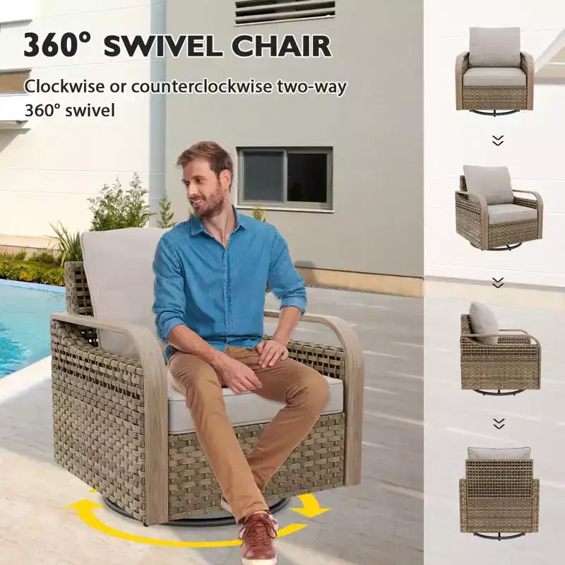 EAGLE PEAK Rocking Chair, Swivel Rocker, Rattan Patio Furniture, 2 Chairs
