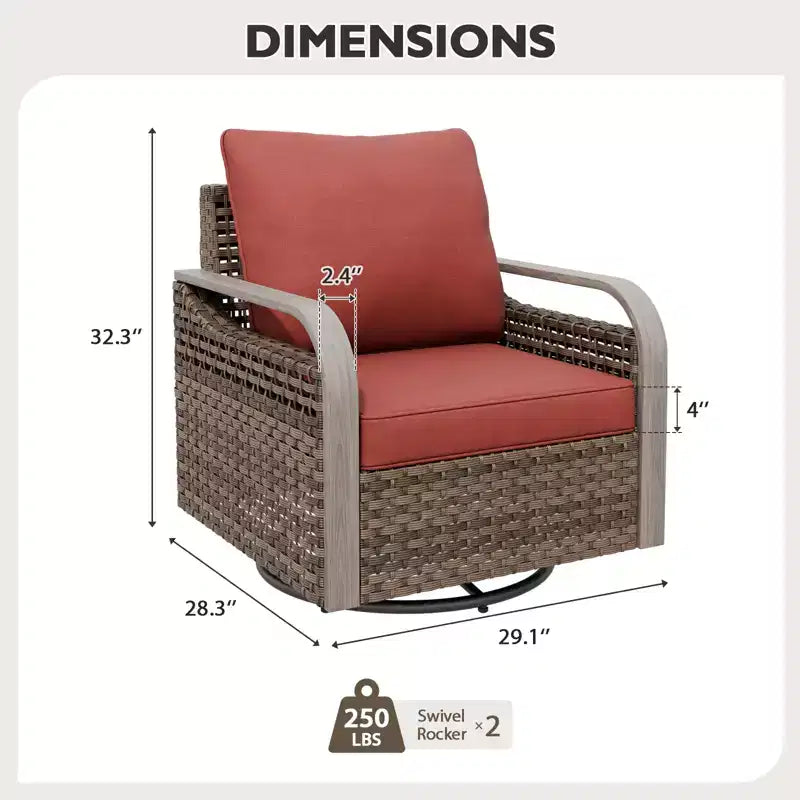 EAGLE PEAK Rocking Chair, Swivel Rocker, Rattan Patio Furniture, 2 Chairs