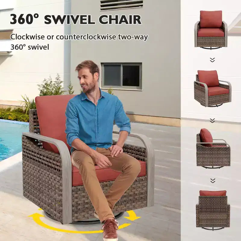 EAGLE PEAK Rocking Chair, Swivel Rocker, Rattan Patio Furniture, 2 Chairs
