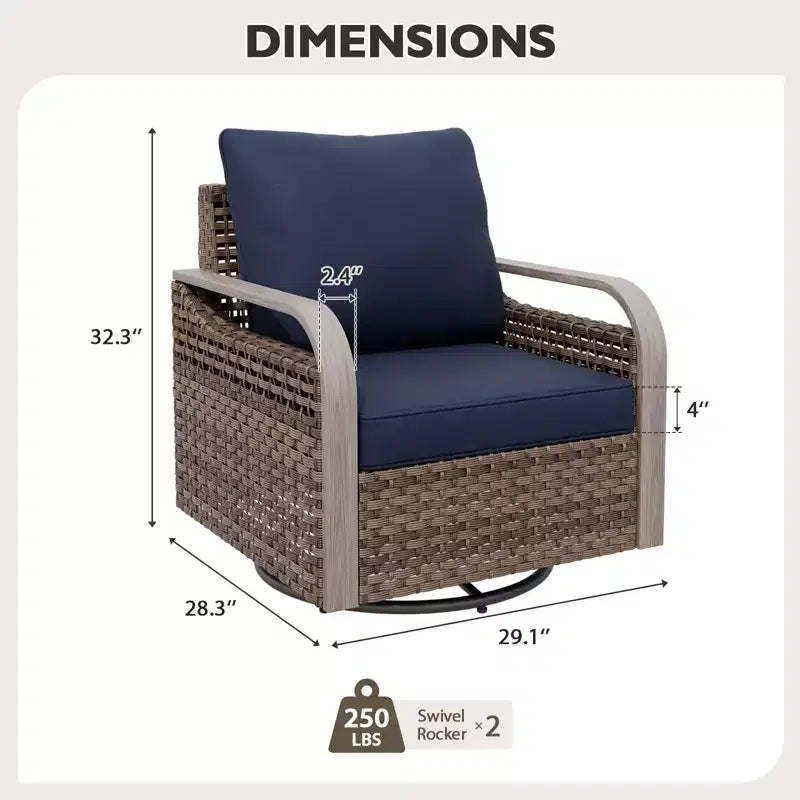 EAGLE PEAK Rocking Chair, Swivel Rocker, Rattan Patio Furniture, 2 Chairs