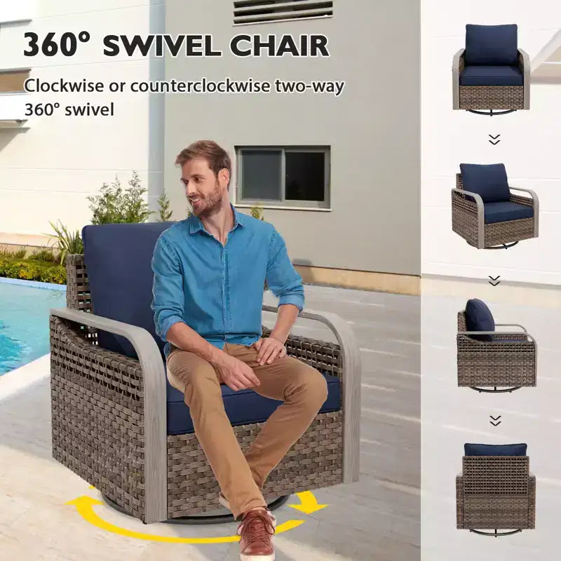 EAGLE PEAK Rocking Chair, Swivel Rocker, Rattan Patio Furniture, 2 Chairs