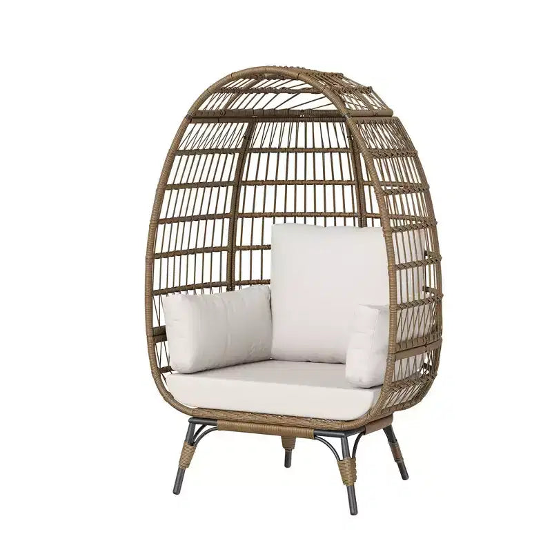 GustoWave Oversized Wicker Egg Chair with Cushions, Rattan Lounge Chair with Steel Frame for Patio, Porch, or Indoor Use
