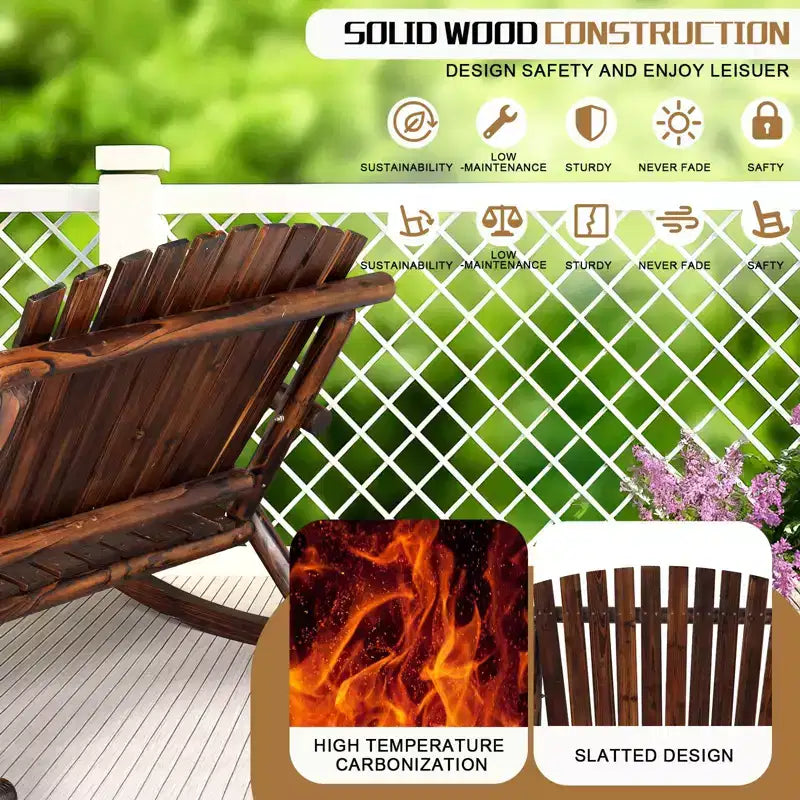 Karl Home | 47 in. Solid Wood High Back Outdoor Rocking Bench