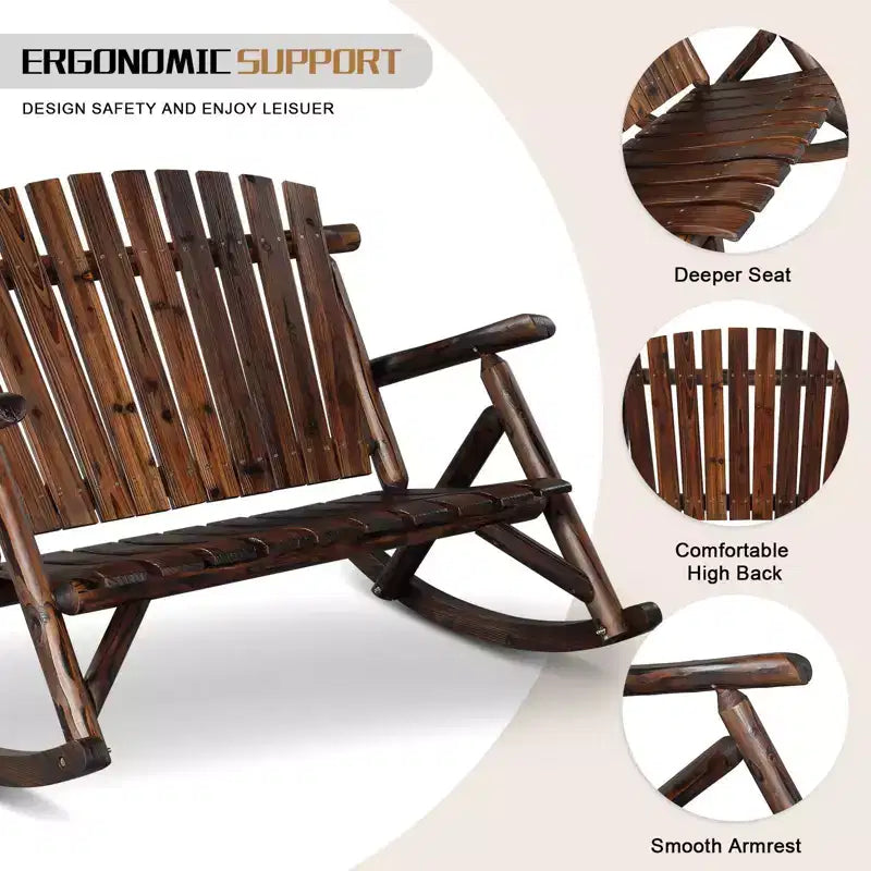 Karl Home | 47 in. Solid Wood High Back Outdoor Rocking Bench
