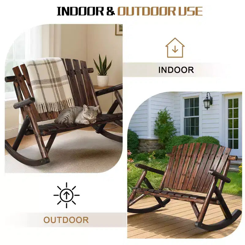 Karl Home | 47 in. Solid Wood High Back Outdoor Rocking Bench