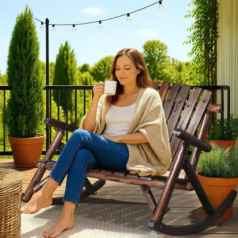 Karl Home | 47 in. Solid Wood High Back Outdoor Rocking Bench