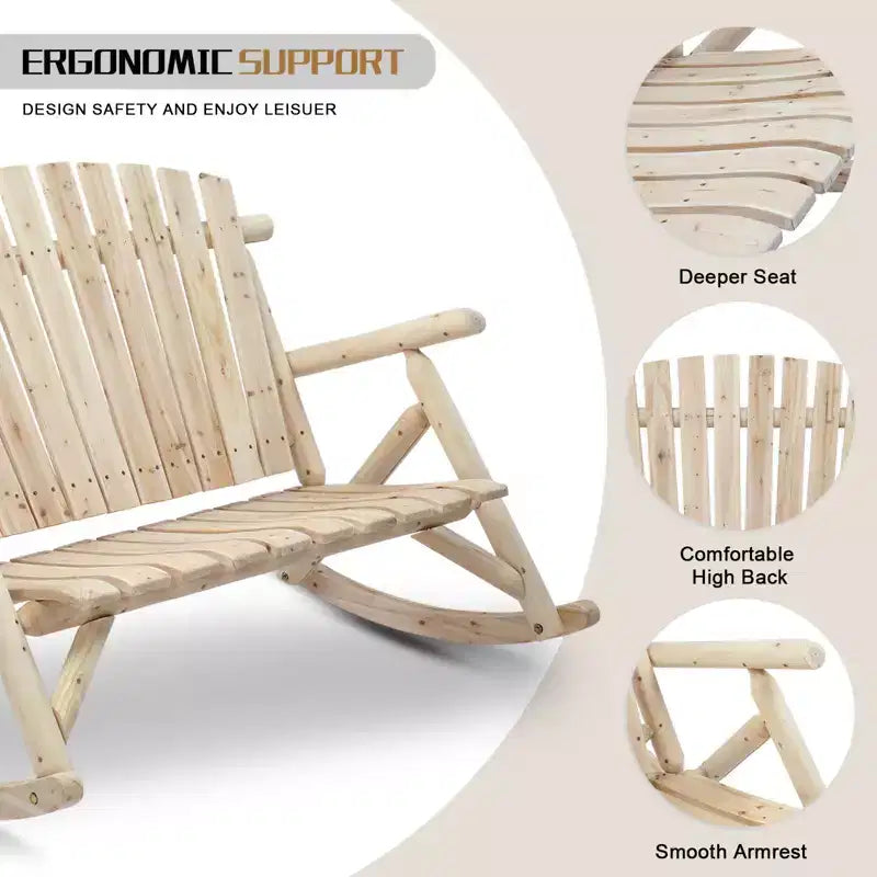 Karl Home | 47 in. Solid Wood High Back Outdoor Rocking Bench