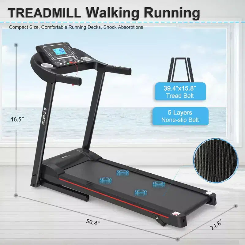 Foldable Home Treadmill with Manual Incline, 5 Display and 250 LB Capacity