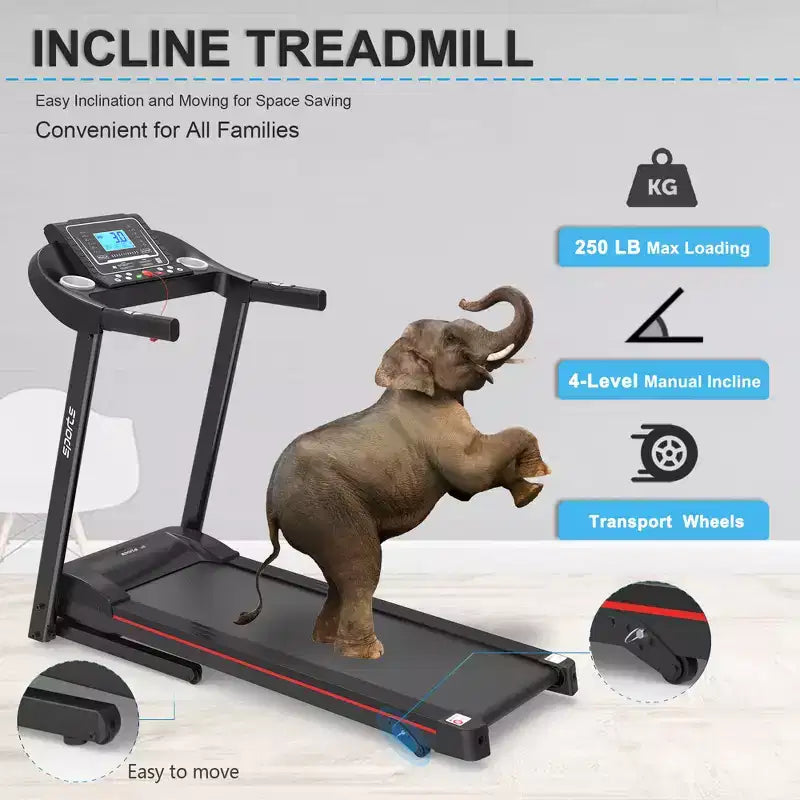 Foldable Home Treadmill with Manual Incline, 5 Display and 250 LB Capacity