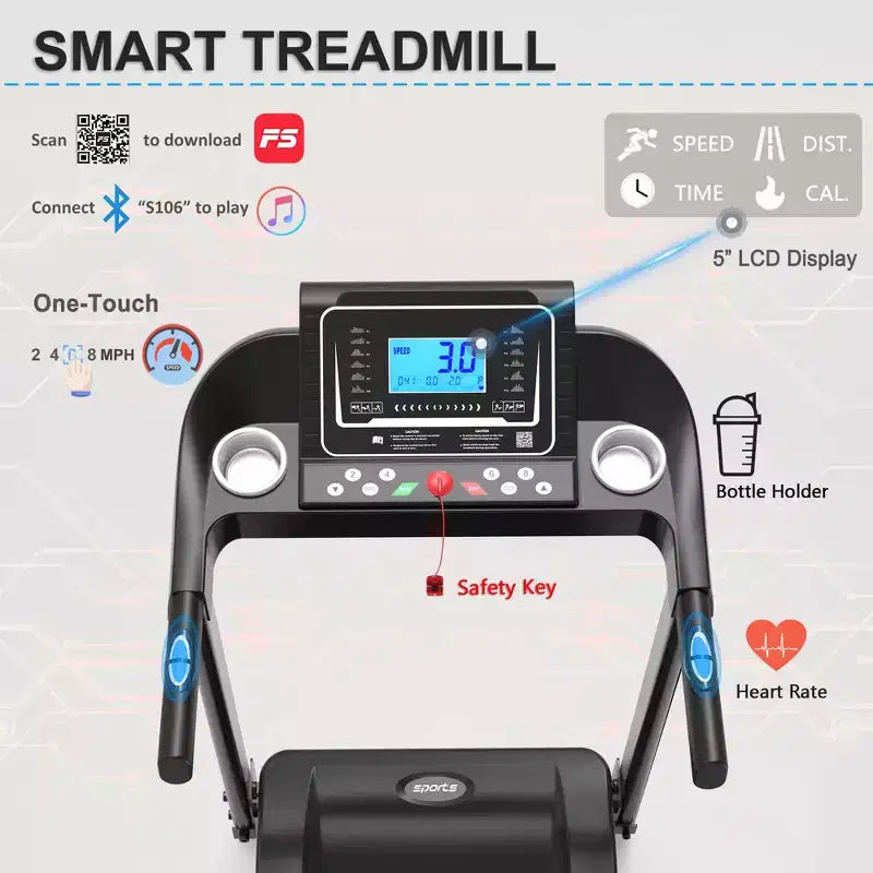 Foldable Home Treadmill with Manual Incline, 5 Display and 250 LB Capacity
